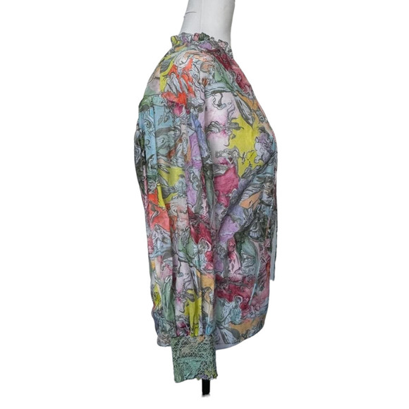 Alice + Olivia Silk Blouse Top Long Sleeve Cotton Size XS - Picture 3 of 10